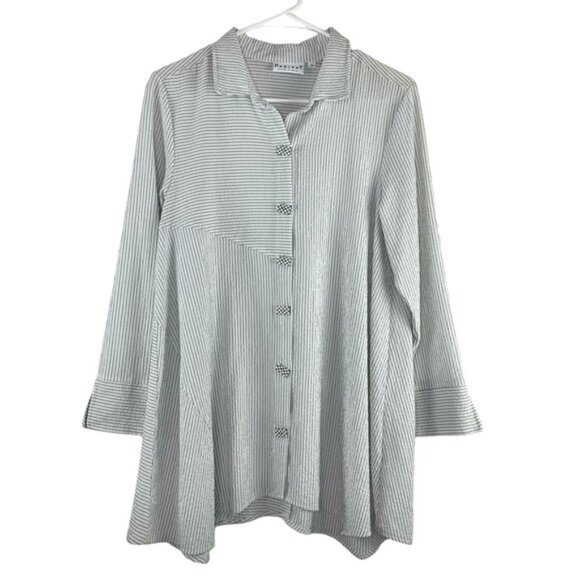 Habitat White Pinstripe Textured Button Down Long Sleeve Shirt - Picture 1 of 5